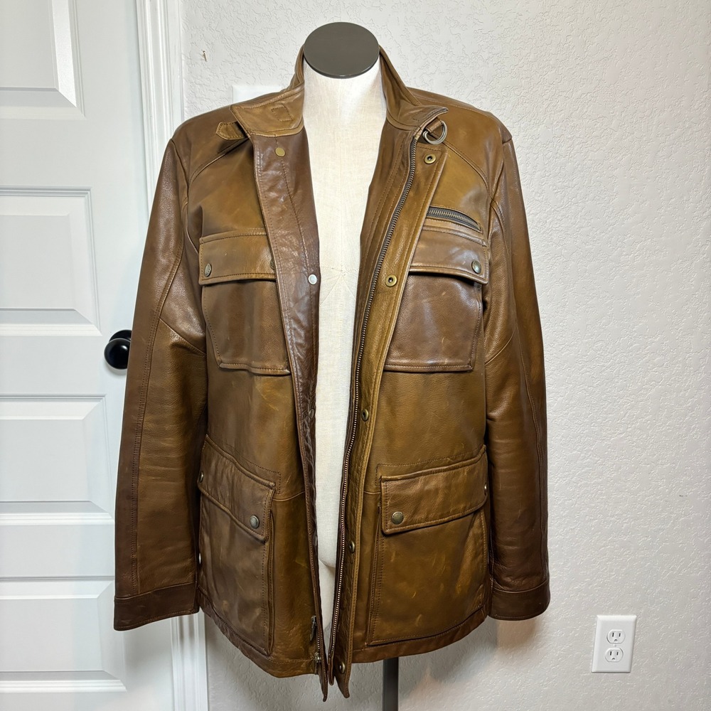 Banana Republic Heritage Mens XL Brown Leather Field Jacket Safari Style Utility - Picture 15 of 16